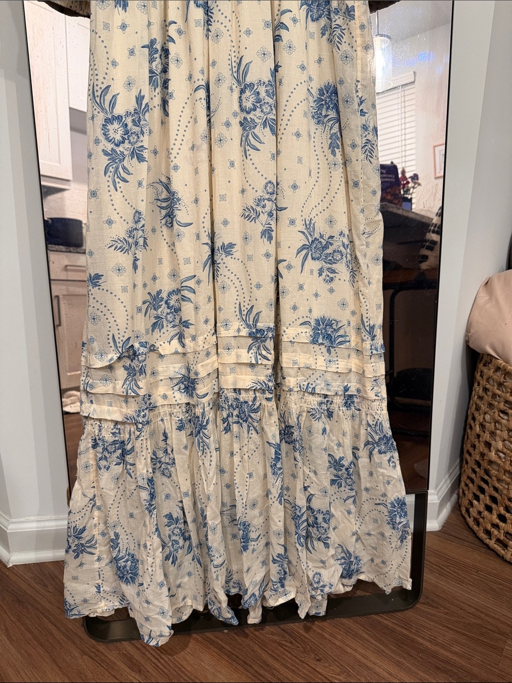 Free People Blue & Cream Floral Boho Maxi Dress Cottagecore Dress M - Picture 4 of 9